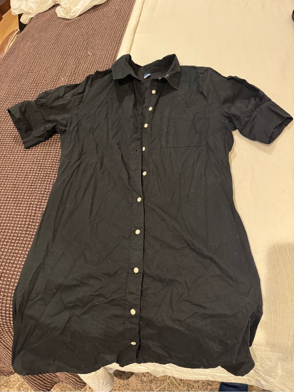 Old Navy Black Button-Front Midi Shirt Dress